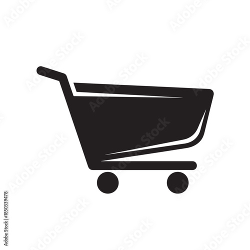 Shopping Cart Silhouette in Modern Minimalist Style with Solid Black Color on White Background for E-commerce Icon