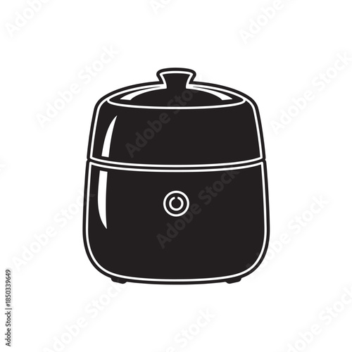 Multicooker Icon in Simple Flat Design with Black Color on White Background for Kitchen Appliance