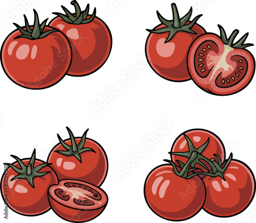 Tomato colorful illustration set isolated on transparent background