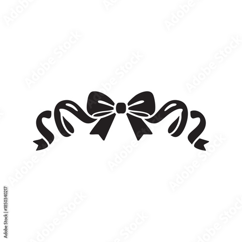 Elegant black and white ribbon bow silhouette vector for gifts and holiday presents