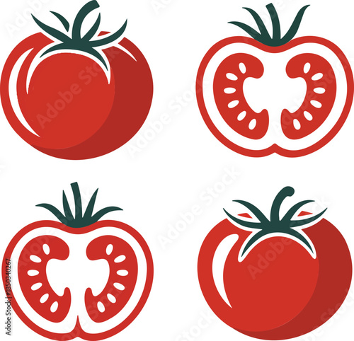 Tomato colorful illustration set isolated on transparent background