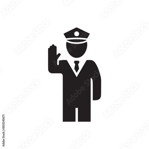 Pilot waving hand in minimalist black icon style on white background for aviation icon