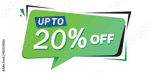 Up to 20% Off Sale Tag - Bright Green Speech Bubble for Retail Promotions