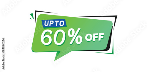 Up to 60% Off Sale Tag - Bright Green Speech Bubble for Retail Promotions