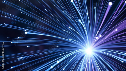 Fiber Optic Light Rays Bursting in Abstract Digital Space