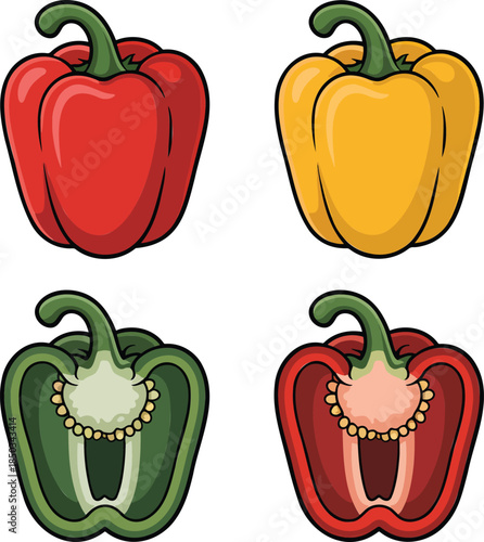Capsicum colorful illustration set isolated on transparent background