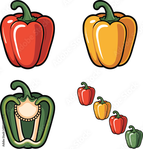 Capsicum colorful illustration set isolated on transparent background