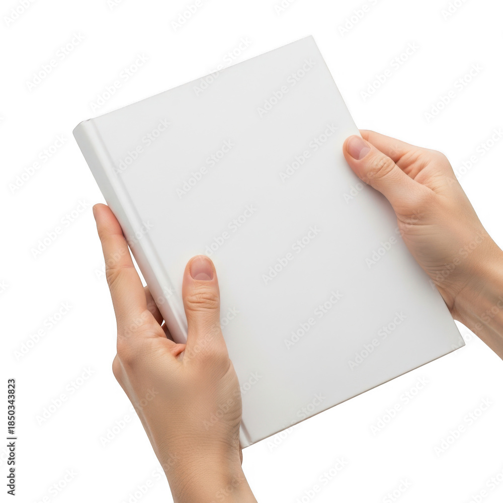 Obraz premium Hands holding notebook isolated on transparent background