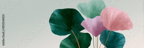 Wallpaper Mural Bunch of green and pink leaves are displayed in a row Torontodigital.ca