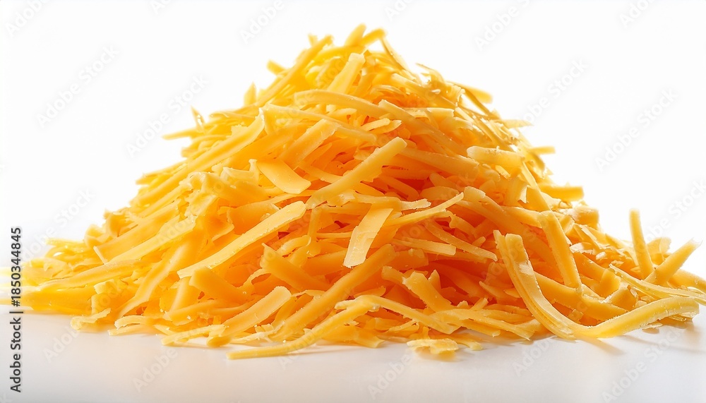 Fototapeta premium Pile Of Shredded Cheddar Cheese Isolated On Transparent Background