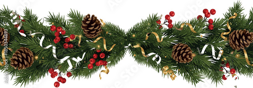 Seamless Christmas Garland Illustration with Golden Baubles and Stars for Festive Holiday Decor and Winter Season Designs