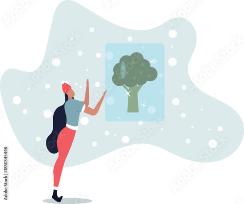 woman character holding broccoli.healthy eating concept and vegetarian diet.life and employment of people.