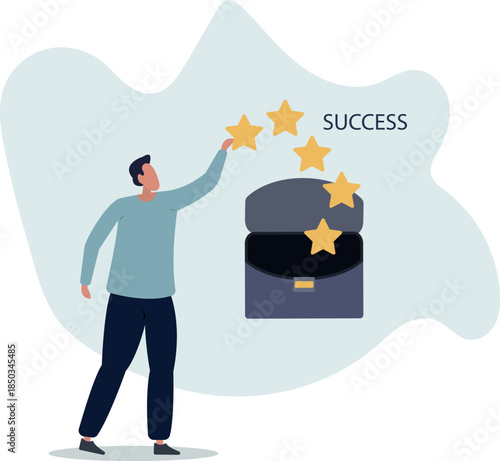 Five gold stars in the portfolio. Concept of success.