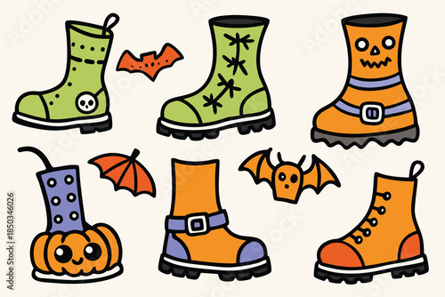 set of  Halloween boot hand drawn elements collection cut out vector illustration