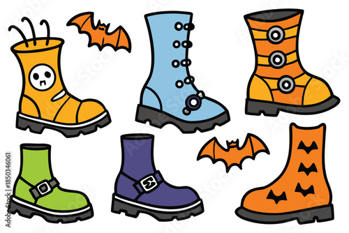 set of  Halloween boot hand drawn elements collection cut out vector illustration