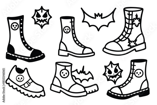 set of  Halloween boot hand drawn elements collection cut out vector illustration