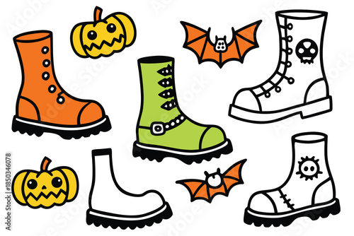 set of  Halloween boot hand drawn elements collection cut out vector illustration