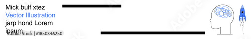 Innovation, creativity, brainstorming, science, technology, imagination. A head silhouette with a brain connected to a rocket. Creativity and innovation conceptual design