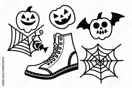 set of  Halloween boot hand drawn elements collection cut out vector illustration