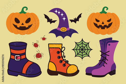 set of  Halloween boot hand drawn elements collection cut out vector illustration