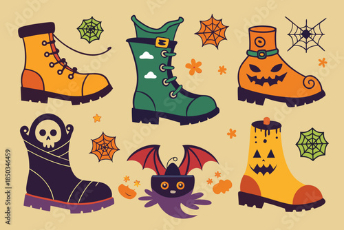 set of  Halloween boot hand drawn elements collection cut out vector illustration