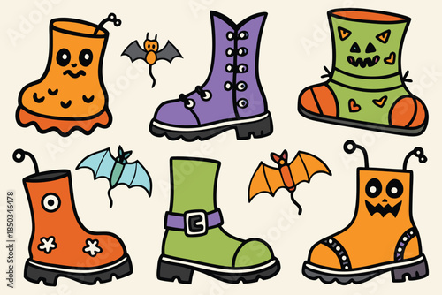 set of  Halloween boot hand drawn elements collection cut out vector illustration