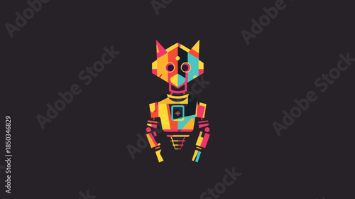Colorful geometric robot illustration on dark background for creative design