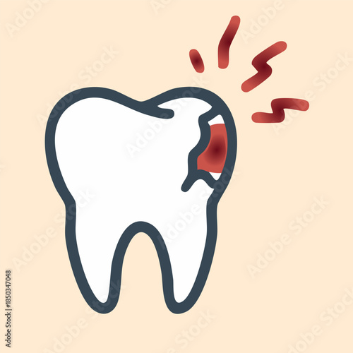 Toothache medical line icon with red pain highlight on beige background