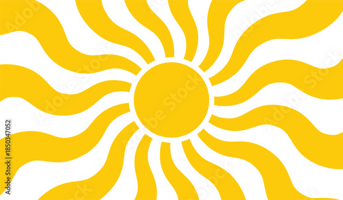 Sunburst background design with wavy yellow rays and blank white circle on transparent background