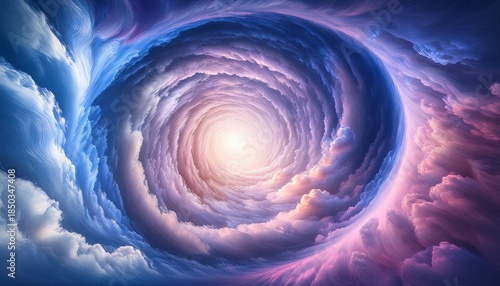 A Vortex Of Pink Blue Hued Clouds Spirals Inward To A Center Of Brilliant Light Ethereal Atmospheric And Dreamy Evokes A Sense Of Wonder