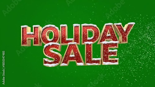 Festive holiday sale announcement with sparkling snow and festive lettering