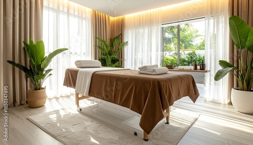 シンプルで洗練されたエステサロンの内装がおしゃれな美容体験を想起させる空間