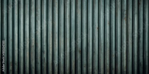 An abstract industrial design featuring a blue metallic corrugated wall with striped lines and a gray textured steel surface for a modern material background