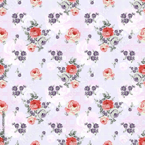 Seamless Lavender Floral Pattern with Roses and Pansies – Elegant Vintage Textile Design