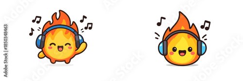 Creative cartoon characters with fire features enjoying music and having fun