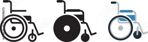 Wheelchair line icon black solid glyph and flat wheelchair vector illustration