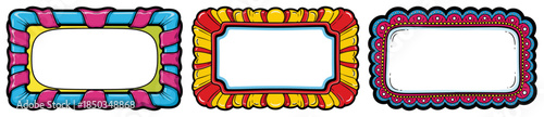 Set of three colorful cartoon rectangular frames and sticker labels for kids