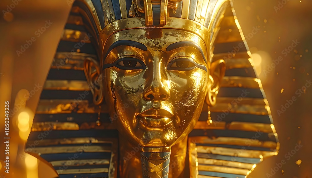 Obraz premium Ornate gold mask of pharaoh with crack and light