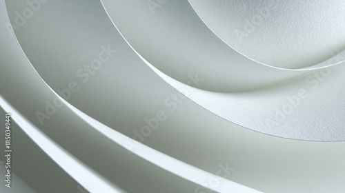 4K Abstract White Paper Layers Background. 3D Rendered Soft Curves with Shadow Texture for Modern Design and Art.
