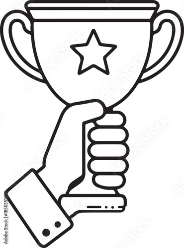 Hand holding up a silhouette of a trophy
