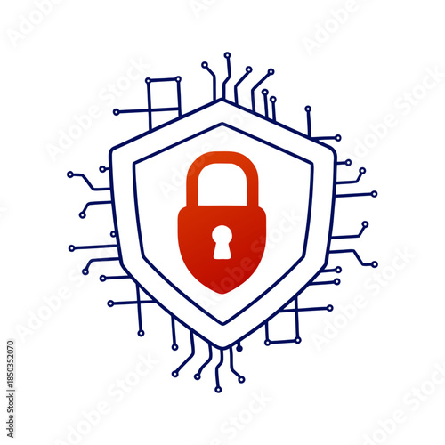 Digital Padlock with Circuit Technology Representing Cybersecurity, Data Protection and Network Safety.