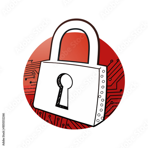 Digital Padlock with Circuit Technology Representing Cybersecurity, Data Protection and Network Safety.