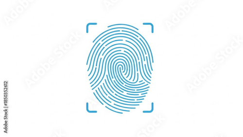 Blue Fingerprint Icon Scanning for Biometric Identification Isolated on White