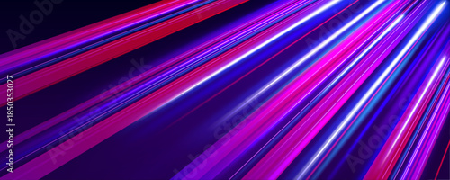 Fast horizontal light lines glow in vivid colors. Blur and particle effects create a smooth sense of motion. The abstract illustration symbolizes acceleration and energy.