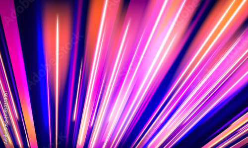 Dynamic laser lines stretch across a dark background. Glowing particles and motion blur add depth and intensity. This illustration expresses energy, speed, and modern technology.