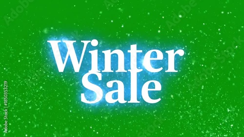 Bright winter sale announcement with sparkling snow effect on a green background