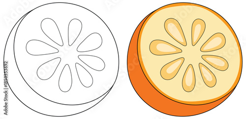 Orange slice vector illustration featuring a clean round citrus cross section with smooth segments and soft gradients designed for food themed artwork and fresh produce concepts