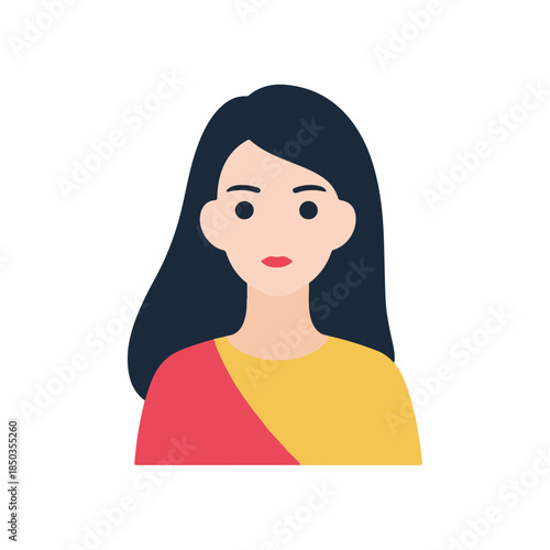 Flat Design Female Avatar with Colorful Shirt and Hair