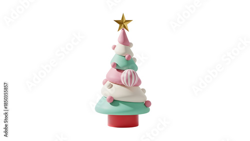 Wallpaper Mural Stylized Pastel Clay Christmas Tree 3D Render with Gold Star Isolated on White Torontodigital.ca