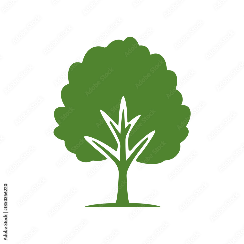 Obraz premium Simple Green Tree Silhouette on White Background